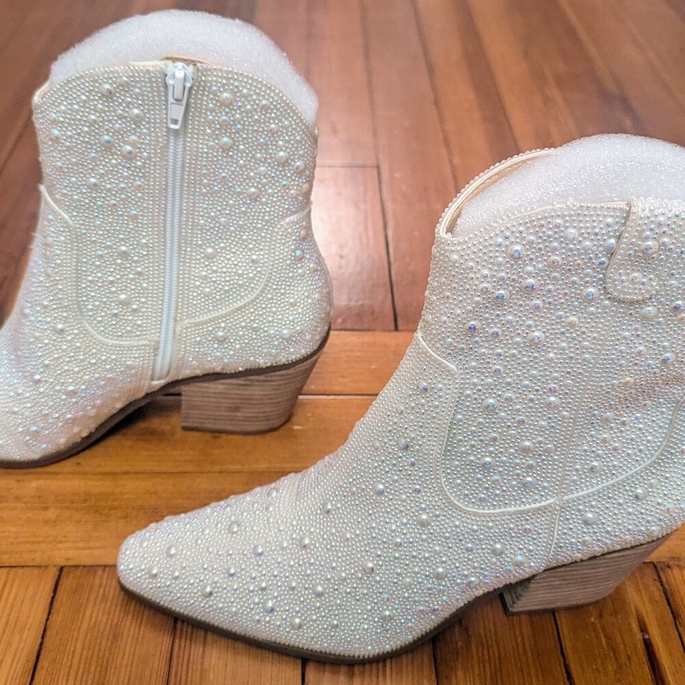 Betsey Johnson DIVA - Ivory Pearl Studded Western Boot